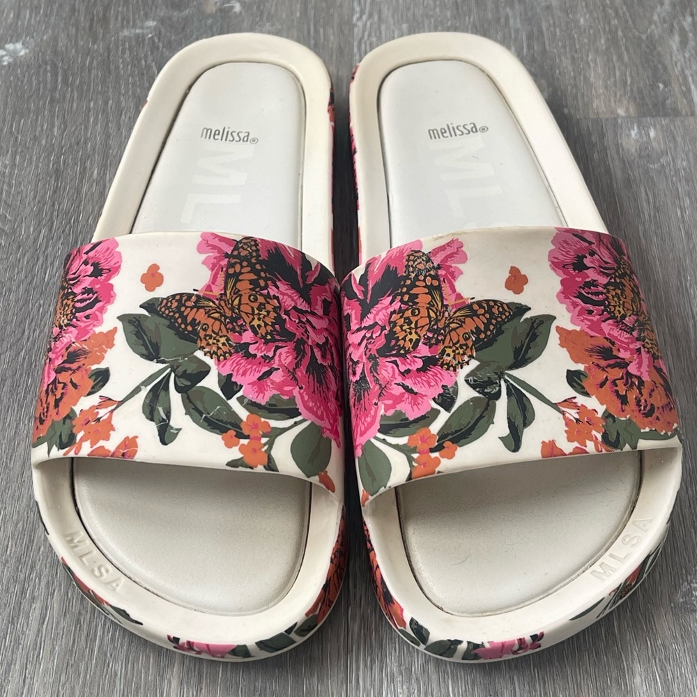 Melissa Floral Beach Slides Size 6